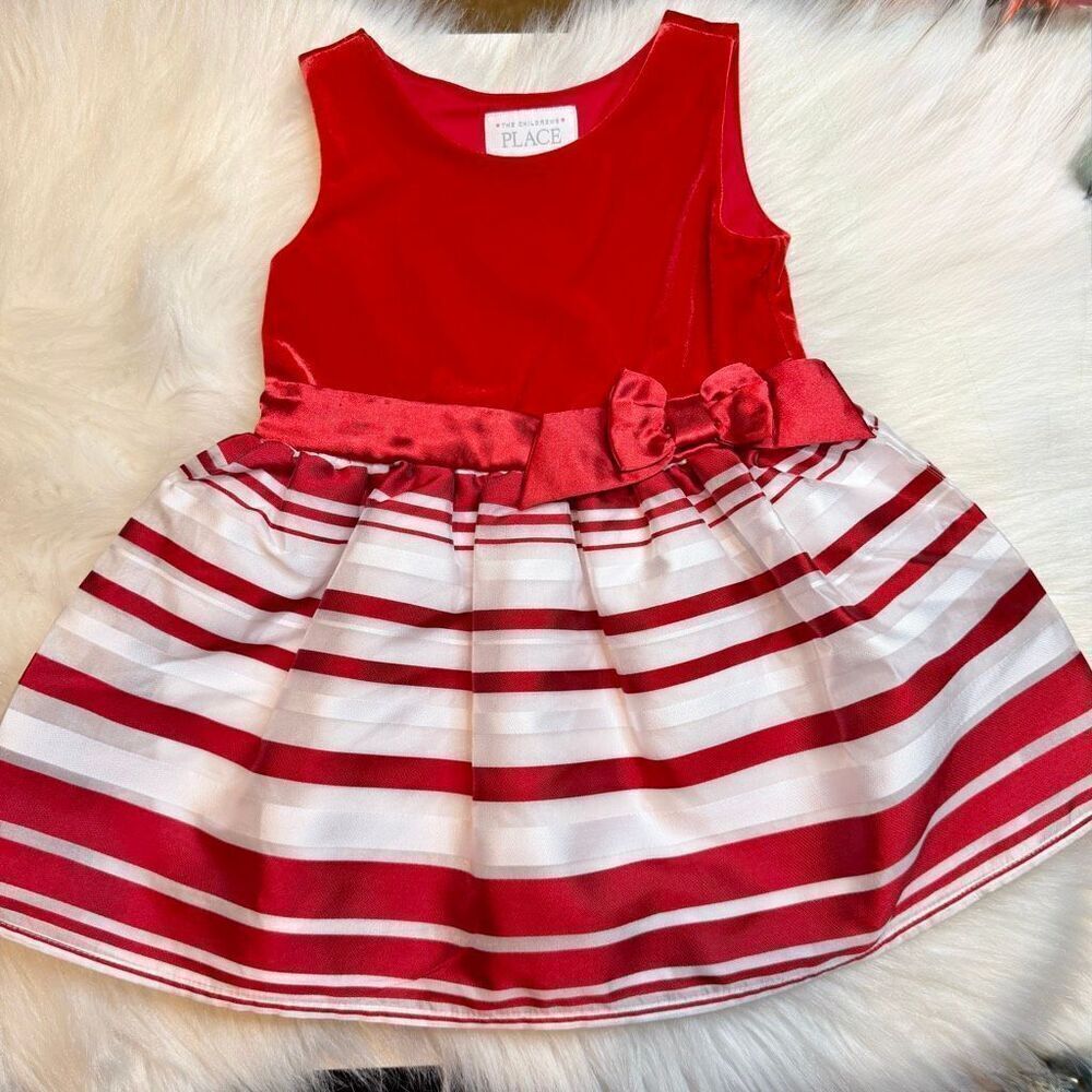 Children’s Place Red Velvet Striped Holiday Tutu Dress Sz 2T Christmas Preowned